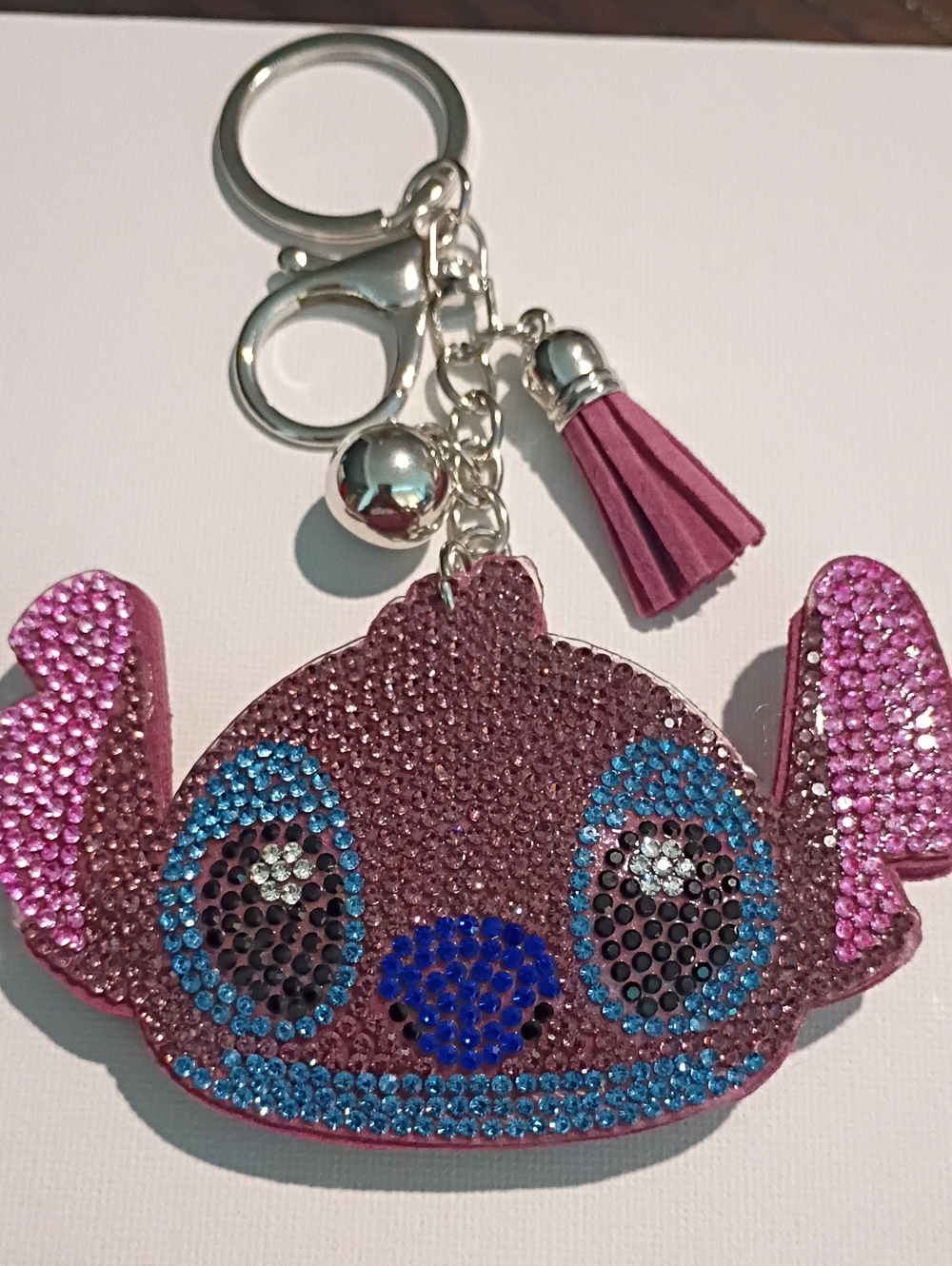 New Rhinestone Stitch Keychain Charm in Pink and Blue